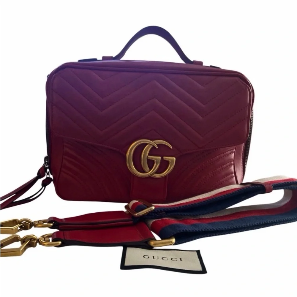 Gucci Red Quilted GG Shoulder Bag with Gold Hardware - Picture 13 of 15